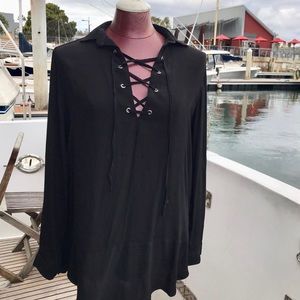 Cotton On Black Long Sleeve Lace Up Tunic/Shirt  M